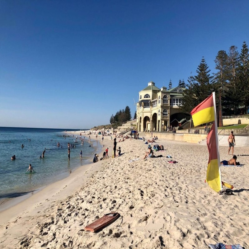 beach with pavillion to the right side